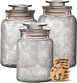 img 4 attached to 🎁 Retro 3pc Glass Canisters Set for Kitchen Counter - Airtight Lids - Pantry Organization Food Storage Containers for Cookies, Tea, Sugar - Perfect Christmas Gift!