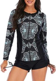 img 4 attached to 👙 Zando Plus Size Long Sleeve Tankini Set - Women's Two Piece Swimsuits, Athletic Bathing Suit