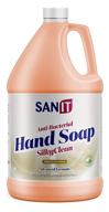 sanit silky clean antibacterial liquid gel hand soap refill - all natural moisturizing hand wash with coconut oil and aloe vera - original gold, 1 gallon logo