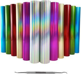 img 4 attached to 🌈 HTV Holographic Heat Transfer Vinyl Bundle - 12 Sheets 12"x10" Laser Holographic Assorted Colors, Iron-on Vinyl for All Cutter Machines - TeTeBak