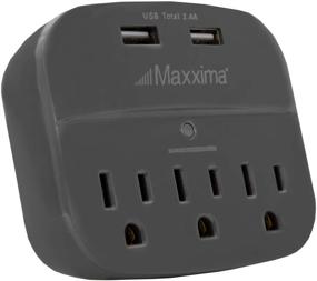 img 3 attached to 🔌 Maxxima 3 Outlet Dual USB Grounded Adaptor Plug – Gray Multi Plug Extender Power Strip with Surge Protection – For Home, School, Office, Dorm