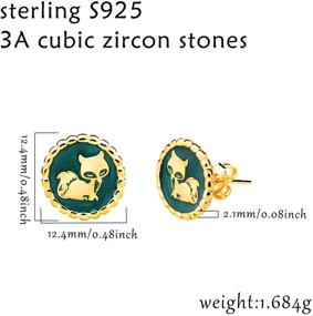 img 1 attached to 🦊 Fox Earrings for Girls: 925 Sterling Silver, 18K Gold Plated, Green Enamel, Hypoallergenic Cute Animals Stud Hoop Earrings - Ideal Gifts for Teen Girls with Sensitive Ears