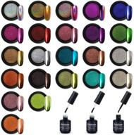 🌈 artdone 23 jars chrome nail powder kit: base & top coat, color gel, metallic mirror effect - holographic chameleon pigment 1g/jar for nail art gel polish mermaid unicorn dipping powder logo