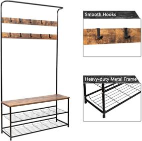 img 2 attached to 🏠 Versatile Entryway Coat Rack Hall Tree with Shoe Bench and Storage Shelf - 10 Hooks for Foyer Mudroom or Front Door Organization