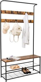 img 4 attached to 🏠 Versatile Entryway Coat Rack Hall Tree with Shoe Bench and Storage Shelf - 10 Hooks for Foyer Mudroom or Front Door Organization