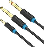 🎧 vention 10ft 24k gold plated 3.5mm male trs to dual 6.35mm male ts mono y-cable splitter cord - black logo