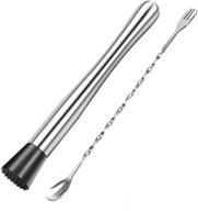 🍸 professional home bar tool set: stainless steel 10 inch cocktail muddler and mixing spoon logo