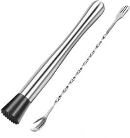 img 4 attached to 🍸 Professional Home Bar Tool Set: Stainless Steel 10 Inch Cocktail Muddler and Mixing Spoon