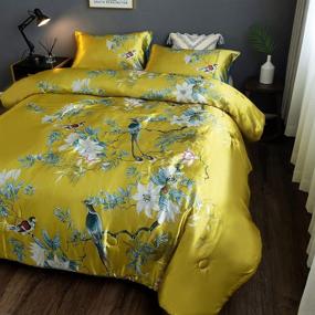 img 2 attached to 🌺 Z.Jian HOME Floral Silky Satin Comforter Set with Bird and Flower Patterns - Luxurious Quilt Set for Home Decor - Super Soft Microfiber Bedding Set with Pillowcases (Bird01, Queen)