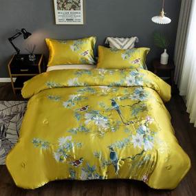 img 3 attached to 🌺 Z.Jian HOME Floral Silky Satin Comforter Set with Bird and Flower Patterns - Luxurious Quilt Set for Home Decor - Super Soft Microfiber Bedding Set with Pillowcases (Bird01, Queen)