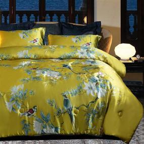 img 4 attached to 🌺 Z.Jian HOME Floral Silky Satin Comforter Set with Bird and Flower Patterns - Luxurious Quilt Set for Home Decor - Super Soft Microfiber Bedding Set with Pillowcases (Bird01, Queen)