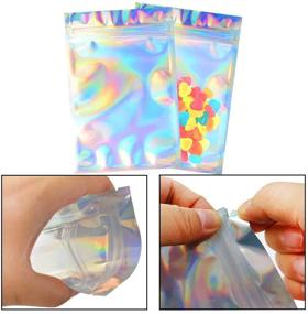 img 1 attached to 🌈 100-Pack Resealable Smell Proof Bags, Foil Ziplock Bags for Food Storage, Clear Flat Ziplock Pouches, Aluminum Foil Bags for Packaging, Holographic Rainbow Color, 4x6 Inch
