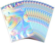 🌈 100-pack resealable smell proof bags, foil ziplock bags for food storage, clear flat ziplock pouches, aluminum foil bags for packaging, holographic rainbow color, 4x6 inch logo