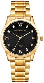 img 4 attached to ⌚ Men's Black Steel Wrist Watch with IP Gold Plating, Roman Numeral Dial, and Rhinestones - Style 003