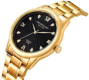 img 3 attached to ⌚ Men's Black Steel Wrist Watch with IP Gold Plating, Roman Numeral Dial, and Rhinestones - Style 003