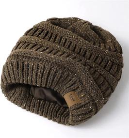 img 1 attached to Winter Knitted Satin Lined Beanie Hats: Slouchy Cable Beanie for Women - Silky Soft, Washed & Warm!