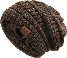 img 4 attached to Winter Knitted Satin Lined Beanie Hats: Slouchy Cable Beanie for Women - Silky Soft, Washed & Warm!