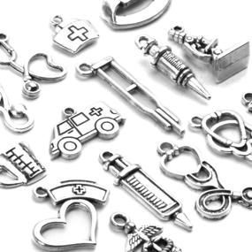 img 2 attached to 💉 75pcs Antique Silver Medical Nurse Charms and Pendants: Crafting Jewelry with 15 Unique Styles