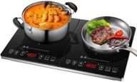 🍳 amzchef double induction cooktop - ultra-thin body, independent control, 2 burners, 10 temperature levels, multiple power levels, 1800w, 3-hour timer, safety lock, fashion design логотип