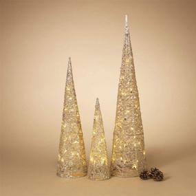 img 1 attached to 🌲 Lighted Gold Glittered Christmas Cone Trees Set of 3 - Battery Operated, Various Heights - Steady or Blinking Functions