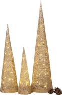 🌲 lighted gold glittered christmas cone trees set of 3 - battery operated, various heights - steady or blinking functions logo