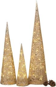 img 2 attached to 🌲 Lighted Gold Glittered Christmas Cone Trees Set of 3 - Battery Operated, Various Heights - Steady or Blinking Functions