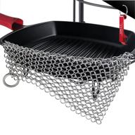 🧼 xl 8"x6" stainless steel 316 chainmail cast iron skillet cleaner - pre-seasoned pan scrubber with chain scrubbing pad, scrub brush, and metal scraper - ideal for cleaning cast iron pots, griddles, woks, and pans logo