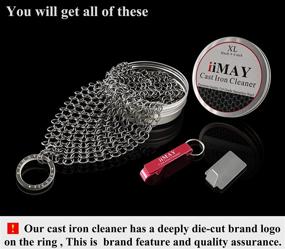 img 3 attached to 🧼 XL 8"x6" Stainless Steel 316 Chainmail Cast Iron Skillet Cleaner - Pre-Seasoned Pan Scrubber with Chain Scrubbing Pad, Scrub Brush, and Metal Scraper - Ideal for Cleaning Cast Iron Pots, Griddles, Woks, and Pans