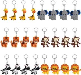 img 4 attached to 🐾 24 Pack Safari Animal Keychains - Jungle Theme Keychains for Kids Party Favors, School Carnival Prizes, Baby Shower Favors, and Safari Party Supplies