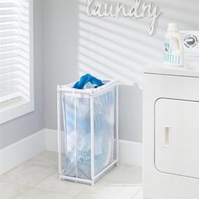 img 3 attached to 🧺 mDesign Laundry Hamper Organizer/Sorter with Metal Stand and Removable Large Mesh Bag - Portable Single Hamper Design - Efficient White Laundry Organization