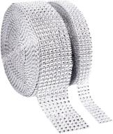 💎 diamond ribbon and silver rhinestone ribbon set - 2 rolls of bling ribbon wrap with glitter crystal rhinestones for diy crafts, wedding, birthday decorations, and party supplies - 8 row 10 yard and 4 row 10 yard logo