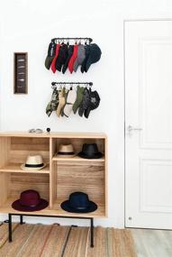 img 3 attached to 🧢 Mkono Wall-Mounted Hat Rack Organizer: 20 Hook Baseball Cap Holder - Modern Metal Hat Display for Closet Door, Bedroom, Entry Room, Laundry - Set of 2, Black