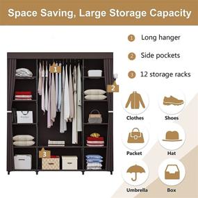 img 2 attached to 👗 Ingiordar Portable Closet Organizer 59-Inch Heavy Duty Storage for Hanging Clothes in Coffee - Non-Woven Fabric