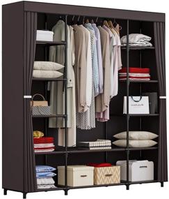 img 4 attached to 👗 Ingiordar Portable Closet Organizer 59-Inch Heavy Duty Storage for Hanging Clothes in Coffee - Non-Woven Fabric