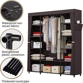 img 1 attached to 👗 Ingiordar Portable Closet Organizer 59-Inch Heavy Duty Storage for Hanging Clothes in Coffee - Non-Woven Fabric