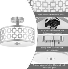 img 1 attached to 🔆 Zorykn 3-Light Modern Semi Flush Mount Ceiling Light with Glass Diffuser and Chrome Finish - Stylish Drum Shade Design for Hallway, Bedroom, Kitchen, Living Room