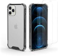 📱 amcrest compatible case for iphone 12 pro - crystal clear with 2x tempered glass screen protectors - black 360° hardened backing - tpu bumper - 3in1 heavy duty shockproof cover logo