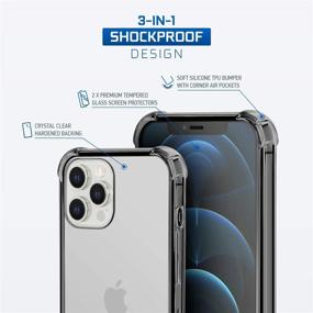 img 3 attached to 📱 Amcrest Compatible Case for iPhone 12 Pro - Crystal Clear with 2x Tempered Glass Screen Protectors - Black 360° Hardened Backing - TPU Bumper - 3in1 Heavy Duty Shockproof Cover