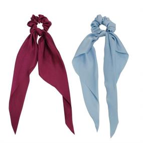 img 1 attached to 🎀 GETACOTA 10 Pieces Hair Scrunchies Bowknot Satin Chiffon Long Tail Ribbon Elastic Hair Scarf Vintage Scrunchie Ponytail Holders for Women (satin10p)