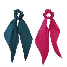 img 3 attached to 🎀 GETACOTA 10 Pieces Hair Scrunchies Bowknot Satin Chiffon Long Tail Ribbon Elastic Hair Scarf Vintage Scrunchie Ponytail Holders for Women (satin10p)