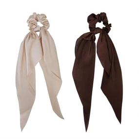 img 2 attached to 🎀 GETACOTA 10 Pieces Hair Scrunchies Bowknot Satin Chiffon Long Tail Ribbon Elastic Hair Scarf Vintage Scrunchie Ponytail Holders for Women (satin10p)
