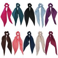 🎀 getacota 10 pieces hair scrunchies bowknot satin chiffon long tail ribbon elastic hair scarf vintage scrunchie ponytail holders for women (satin10p) logo