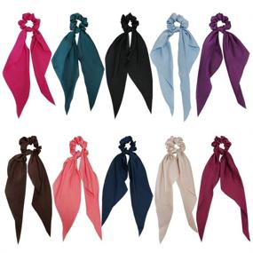 img 4 attached to 🎀 GETACOTA 10 Pieces Hair Scrunchies Bowknot Satin Chiffon Long Tail Ribbon Elastic Hair Scarf Vintage Scrunchie Ponytail Holders for Women (satin10p)