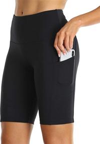 img 4 attached to Oalka High Waist Workout Running Shorts with Side Pockets for Women's Short Yoga Sessions