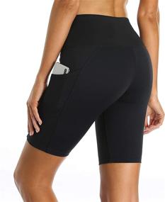 img 3 attached to Oalka High Waist Workout Running Shorts with Side Pockets for Women's Short Yoga Sessions