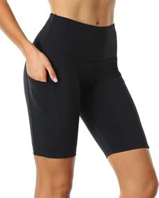 img 2 attached to Oalka High Waist Workout Running Shorts with Side Pockets for Women's Short Yoga Sessions
