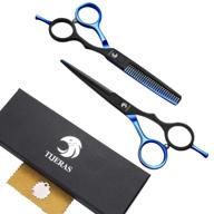 💇 440c stainless steel professional barber hair cutting scissors set - 5.5 inches thinning/texturizing shears kit in blue logo