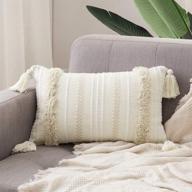 🌟 miulee tribal decorative throw pillow cover, boho woven tufted pillowcase with tassels, super soft pillow sham cushion case for sofa couch, bedroom, car, living room - 12x20 inch cream white logo