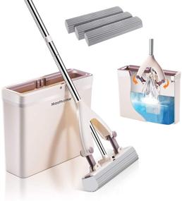 img 4 attached to 🧽 Efficient PVA Sponge Roller Mop & Bucket Set: 3 Super Absorbent Sponge Heads Refills, Self-Wringing, Long Handle. Ideal for Various Hard Floors-Dry/Wet Use!