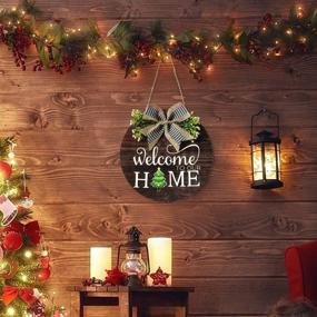 img 2 attached to 🎃 Wooden Seasonal Wall Hanging Porch Sign, Interchangeable Welcome Sign Front Door Decor with Plaid Bow, Outdoor/Indoor Decorations for Halloween, Christmas, Housewarming Gifts